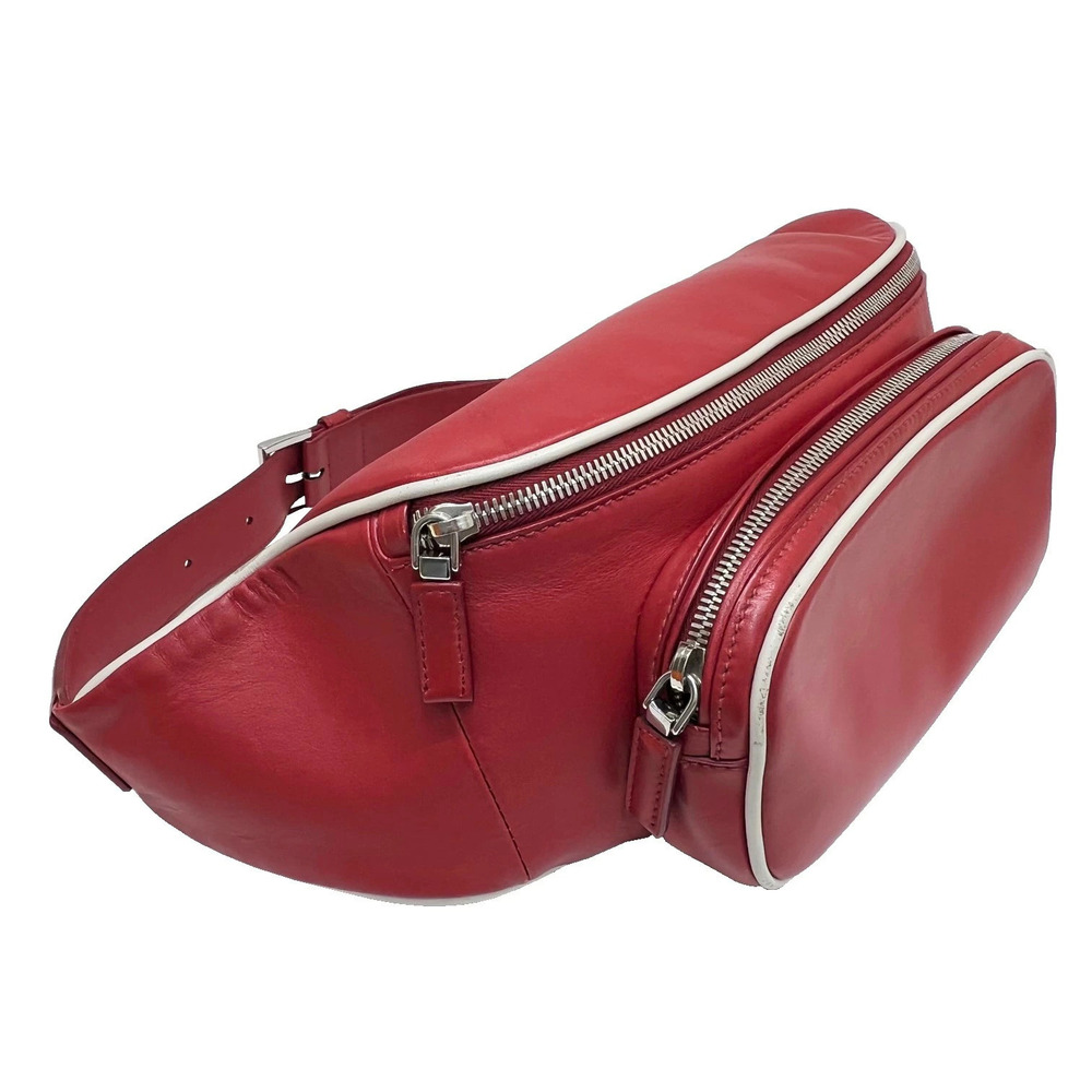 PRADA Leather Waist Bag Clutch Body Bum Crossbody Belt Red
